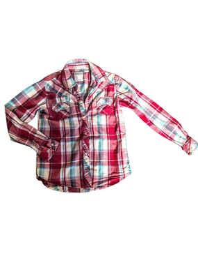 Roper Red and White Plaid Girls Snap-Up Shirt